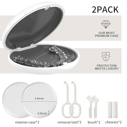 HEMILAB 2 Pack Slim Retainer Case Compatible With Invisalign, Mouth Guard, Orthodontic Aligner - With Removal Tool and Brush, White - Image 2
