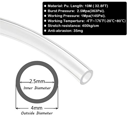 Beduan 4mm x 2.5mm Clear Pneumatic Tubing Pipe PU Polyurethane Air Compressor Tubing Hose Pipe Line Fluid Transfer 32.8ft 10 Meter - Image 2