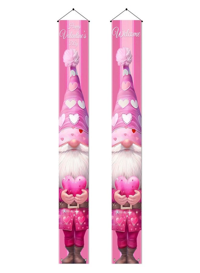BlissYard Happy Valentine Day Porch Sign Banner Gnome Valentine Day Supplies Pink Door Hanging Banner for Valentine Day Anniversary Wedding Holiday Decoration Home Outdoor Decor 71x12 - Image 1