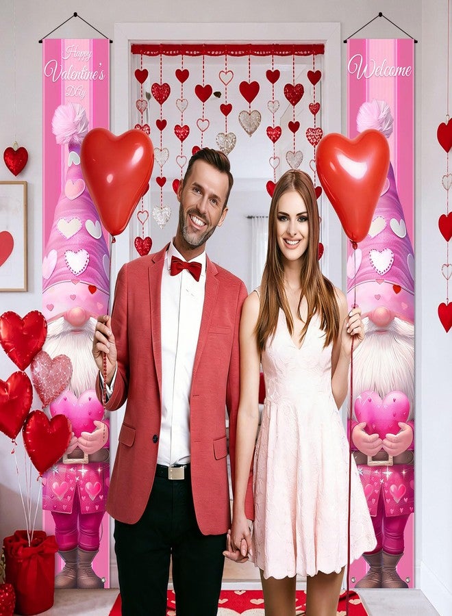 BlissYard Happy Valentine Day Porch Sign Banner Gnome Valentine Day Supplies Pink Door Hanging Banner for Valentine Day Anniversary Wedding Holiday Decoration Home Outdoor Decor 71x12 - Image 5