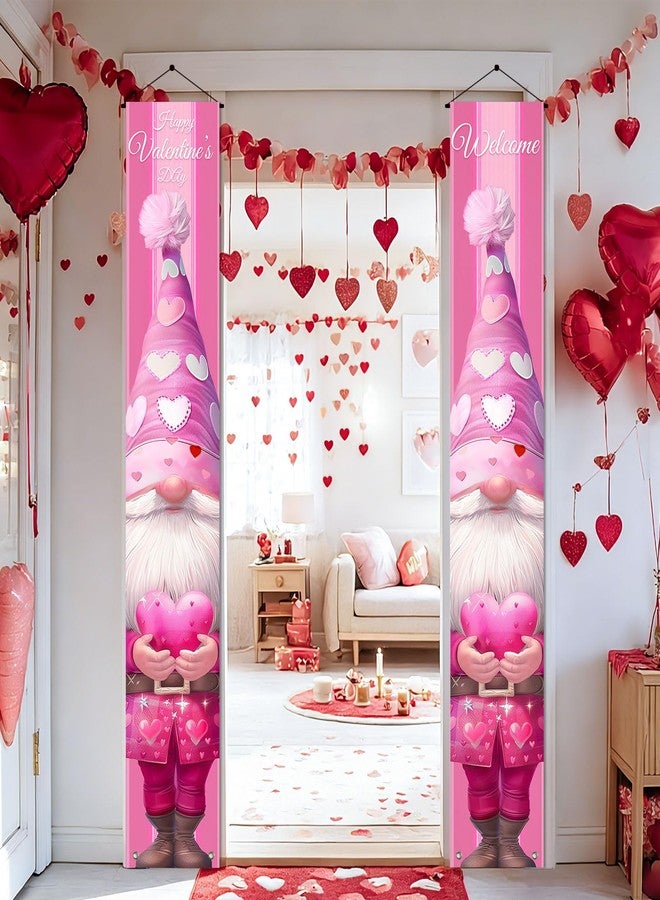 BlissYard Happy Valentine Day Porch Sign Banner Gnome Valentine Day Supplies Pink Door Hanging Banner for Valentine Day Anniversary Wedding Holiday Decoration Home Outdoor Decor 71x12 - Image 4