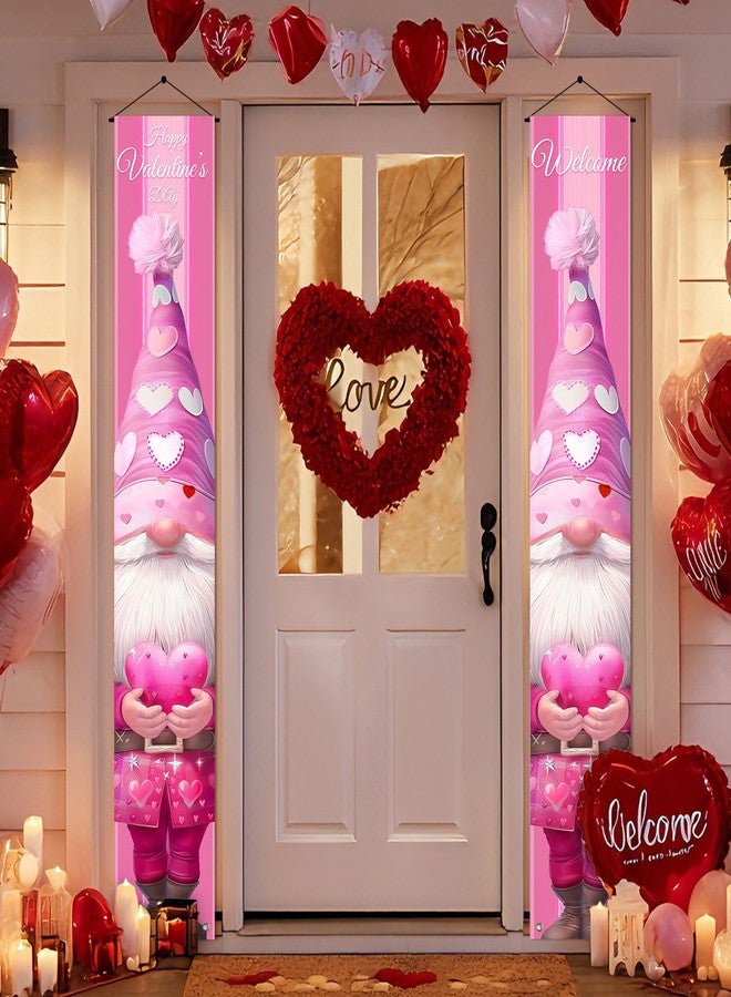BlissYard Happy Valentine Day Porch Sign Banner Gnome Valentine Day Supplies Pink Door Hanging Banner for Valentine Day Anniversary Wedding Holiday Decoration Home Outdoor Decor 71x12 - Image 3
