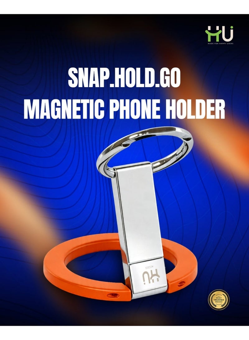 إتش يو حامل هاتف مغناطيسي SNAP.HOLD.GO – حلقة هاتف رفيعة من سبائك الزنك مع دوران 360° وحامل قابل للطي – برتقالي - Image 4