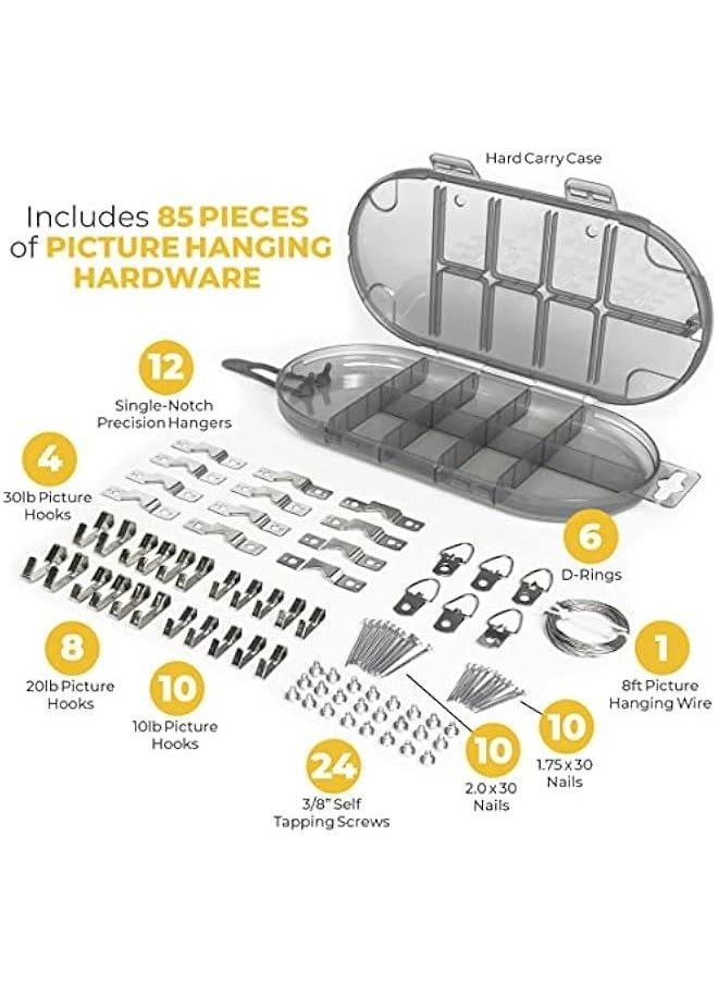 Generic - Professional All-in-One Picture Hanging Kit - Includes Picture Leveling Tool and Hardware for Sawtooth/Wire Hangers - Wall Hanging Kit with 85-Piece Essentials in Storage Case - Image 1