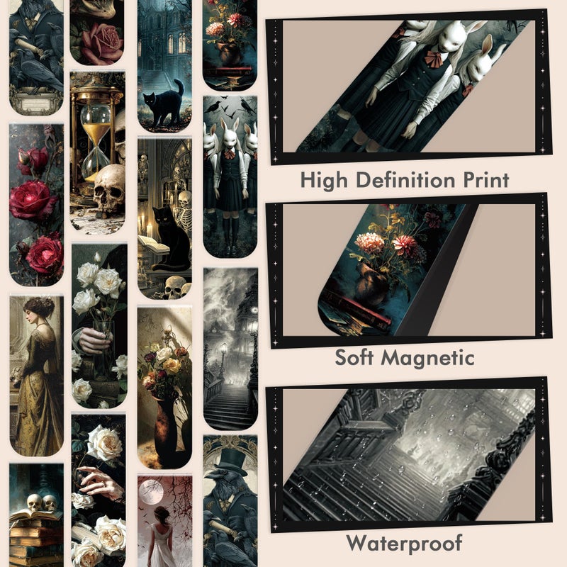 MENIFEND 30 Pcs Dark Academia Magnetic Bookmarks, Aesthetic Gothic Witchy Book Marks for Women, Halloween Magnet Book Marker Clips for Book Lovers, Dark Romance Merch Bookish Gifts - Image 3