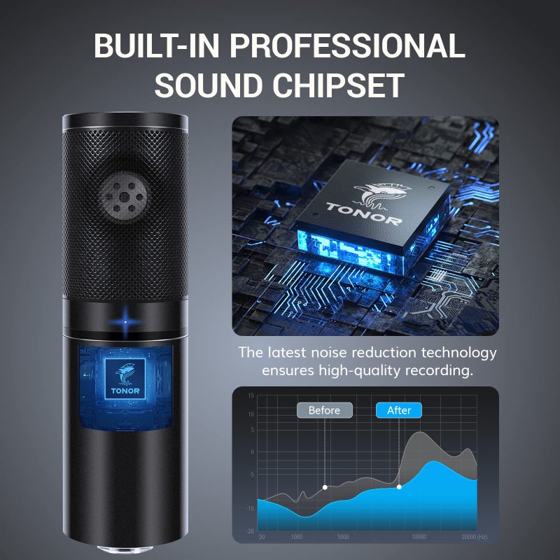 TONOR ميكروفون بودكاست USB من TONOR، مجموعة ميكروفون استوديو للبث المباشر لأجهزة الكمبيوتر للألعاب لـ PS4/5/Discord/Twitch، معدات تسجيل مكثف صوتي ميكروفون كارديويد للغناء، يوتيوب، مع حامل ذراع قابل للتعديل - Image 3