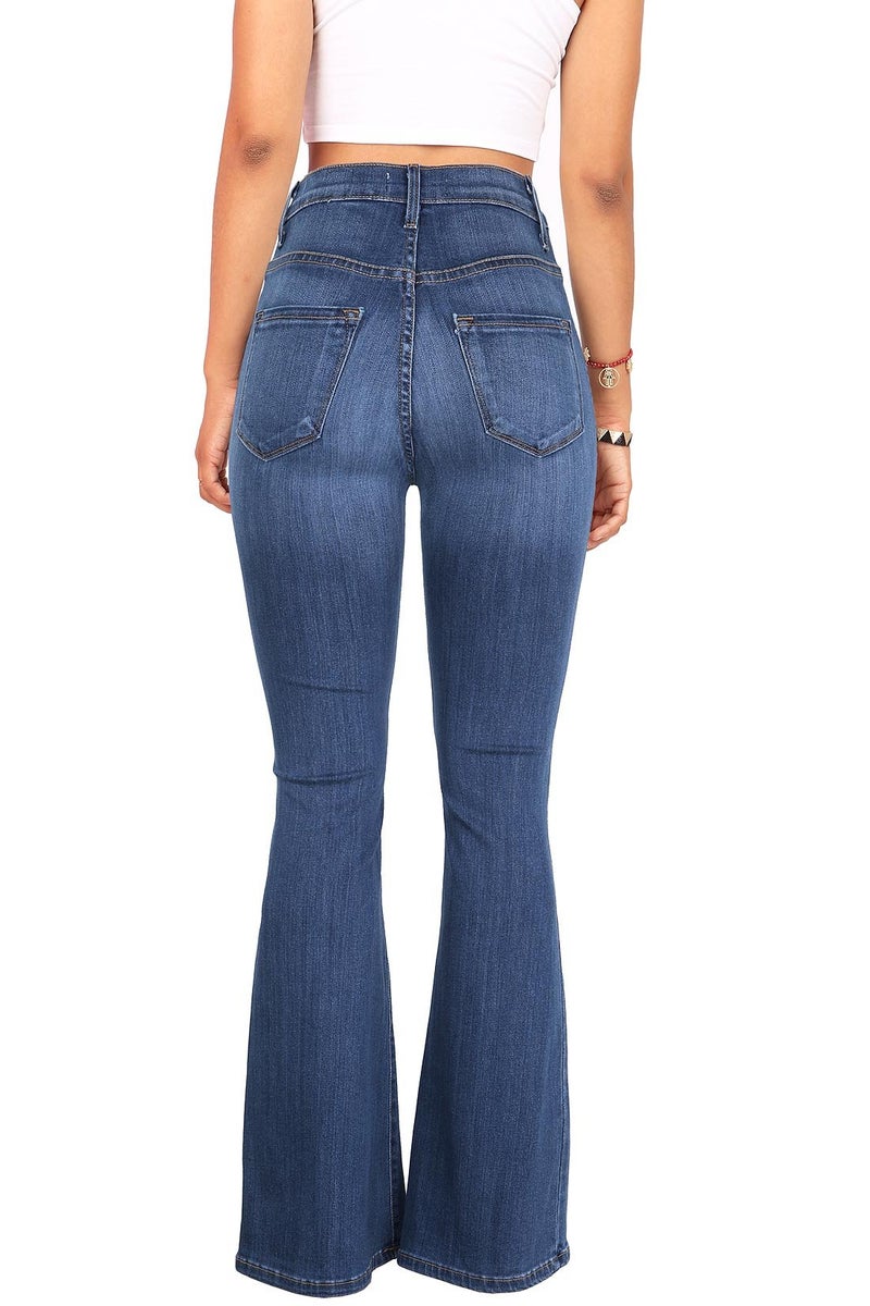 Vibrant Womenâ€™s Flare Denim Jeans â€“ High Waisted Button Up Bell Bottom Stretch Classic Flared Pants VP1115 MStone 13 - Image 2