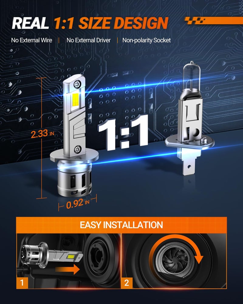 SEALIGHT H1 Bulbs, 30000LM 6500K H1 Fog Bulbs with Cooling Fan, 1:1 Mini Size for Powersports ATV/UTV, 60000+ Hours Lifspan, Plug-N-Play, Pack of 2 - Image 5
