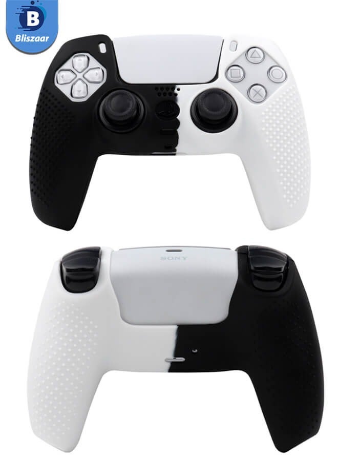 Bliszaar PS5 Controller Cover Skin Anti-Slip Silicone Skin Protective Cover Case for PS5 Wireless Controller (Black and White) - Image 1