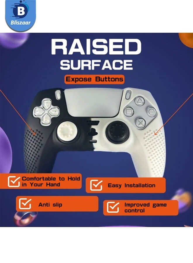 Bliszaar PS5 Controller Cover Skin Anti-Slip Silicone Skin Protective Cover Case for PS5 Wireless Controller (Black and White) - Image 3