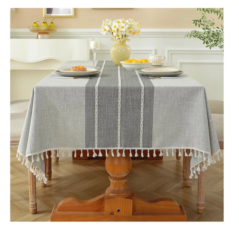 Y&D HD Rustic Waterproof Cotton Linen Tablecloth with Burlap Texture – Rectangle Table Cover & Matching Table Runners for Dining, Kitchen, and Party Decor - Image 2