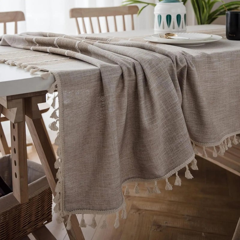 Y&D HD Rustic Waterproof Cotton Linen Tablecloth with Burlap Texture – Rectangle Table Cover & Matching Table Runners for Dining, Kitchen, and Party Decor - Image 4