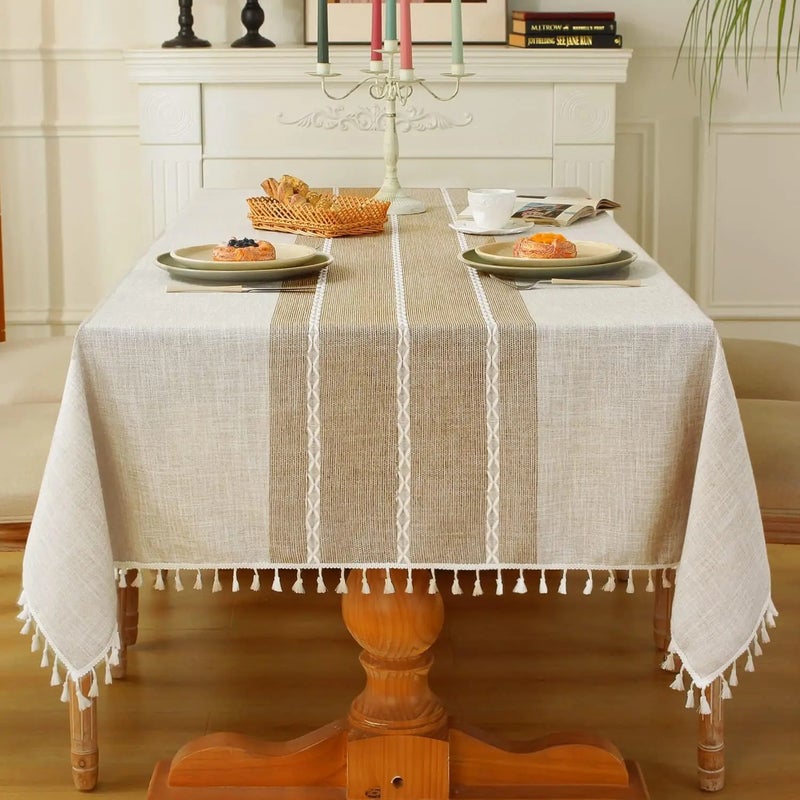 Y&D HD Rustic Waterproof Cotton Linen Tablecloth with Burlap Texture – Rectangle Table Cover & Matching Table Runners for Dining, Kitchen, and Party Decor - Image 1