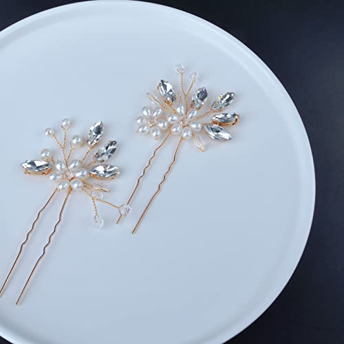 Bestshoot Bridal Hair Pieces, Beusoulove Wedding Hair Pin Crystal Flower Hair Accessories with Rhinestone and Faux Pearl for Girls, - Image 2