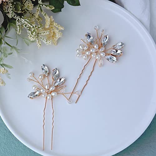 Bestshoot Bridal Hair Pieces, Beusoulove Wedding Hair Pin Crystal Flower Hair Accessories with Rhinestone and Faux Pearl for Girls, - Image 1