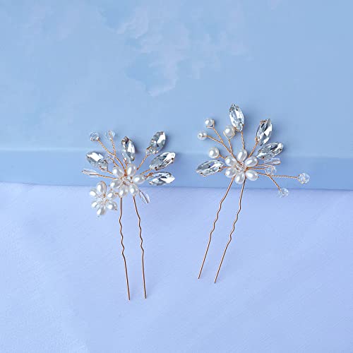 Bestshoot Bridal Hair Pieces, Beusoulove Wedding Hair Pin Crystal Flower Hair Accessories with Rhinestone and Faux Pearl for Girls, - Image 5