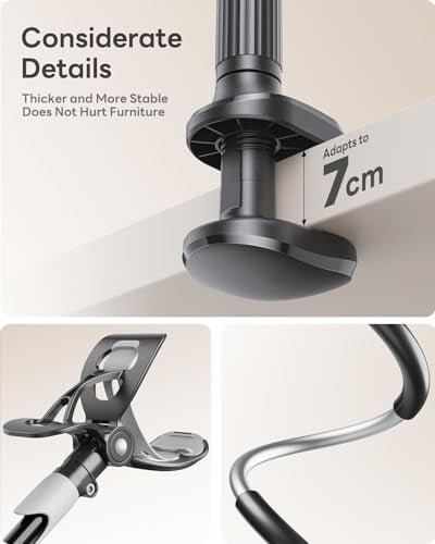 SAIJI Gooseneck Bed Phone Holder, Flexible Long Arm Phone Mount for Desk, Clip Bracket Clamp Stand, iPhone Stand, Mobile Cell Phone Stand Document Camera Nintendo Switch (Black) - Image 3