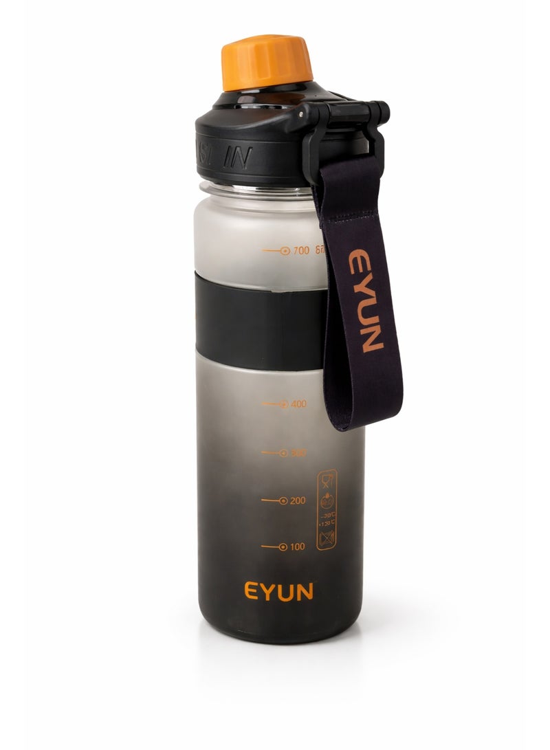 EYUN زجاجة مياه بلاستيكية 800 مل خالية من BPA مع غطاء مانع للتسرب ومؤشر وقت وحزام حمل زجاجة رياضية قابلة لإعادة الاستخدام للمدرسة والسفر والأنشطة الخارجية بطول 26 سم (برتقالي) - Image 2