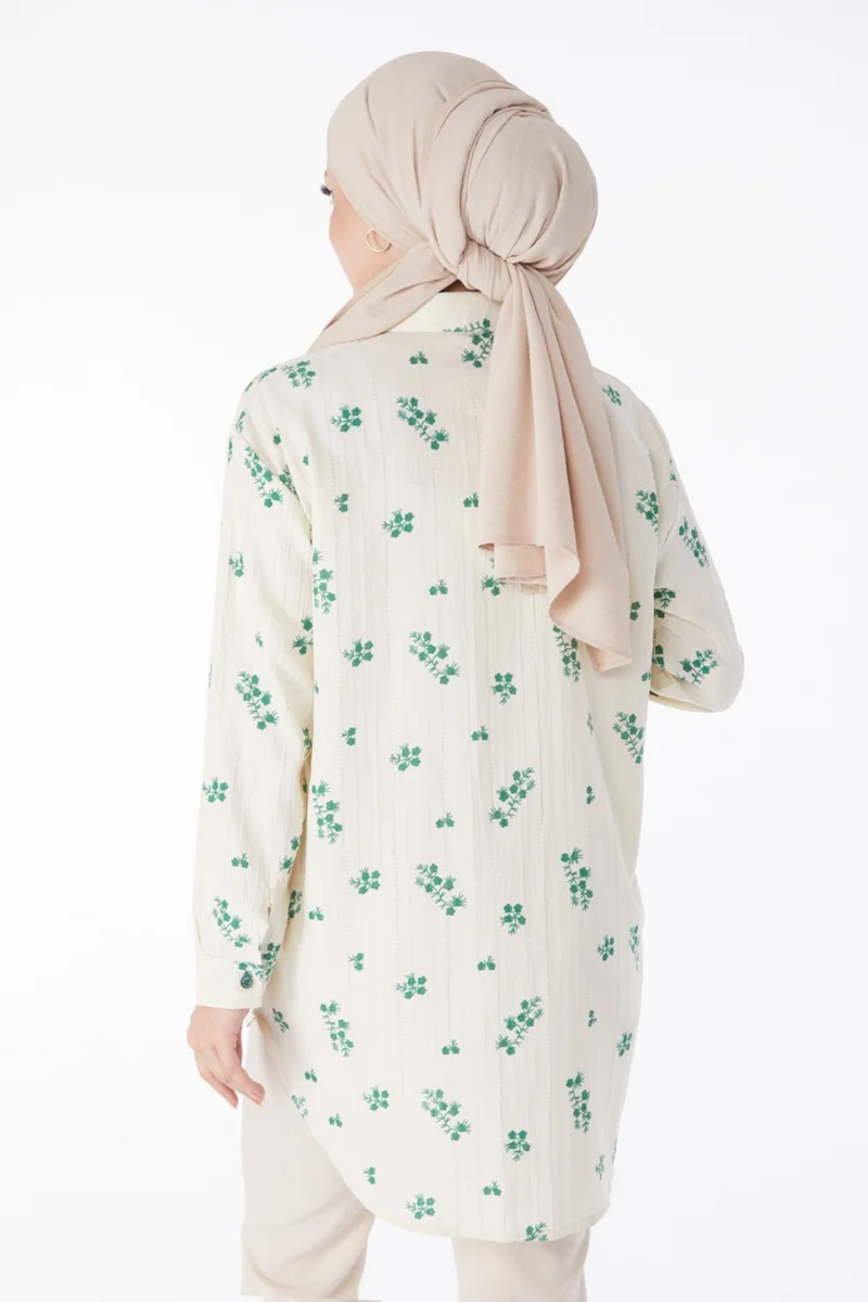 Tofisa Plain Shirt Collar Women's Green Floral Patterned Shirt - 25212