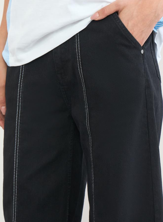 Styli High Rise Cut and Sew Panelled Wide Leg Jeans - Image 3