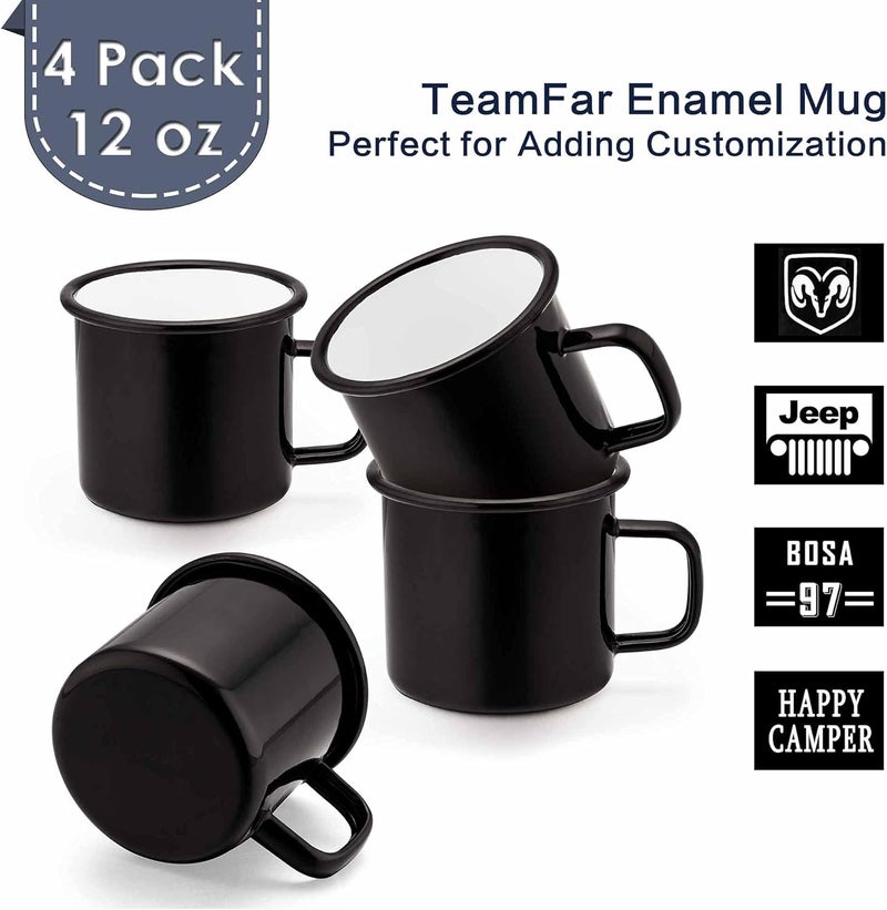 TeamFar TeamFar Enamel Mug Set of 4 Coffee Mug 12 oz Black Enamel Camping Mugs Vintage Mug Drinking Tea Cups for Outdoors and Indoors Non Toxic  Portable Easy Clean - Image 3