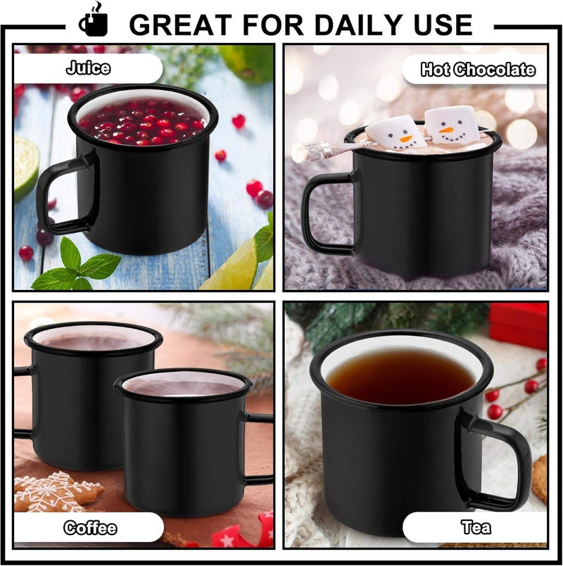 TeamFar TeamFar Enamel Mug Set of 4 Coffee Mug 12 oz Black Enamel Camping Mugs Vintage Mug Drinking Tea Cups for Outdoors and Indoors Non Toxic  Portable Easy Clean - Image 4