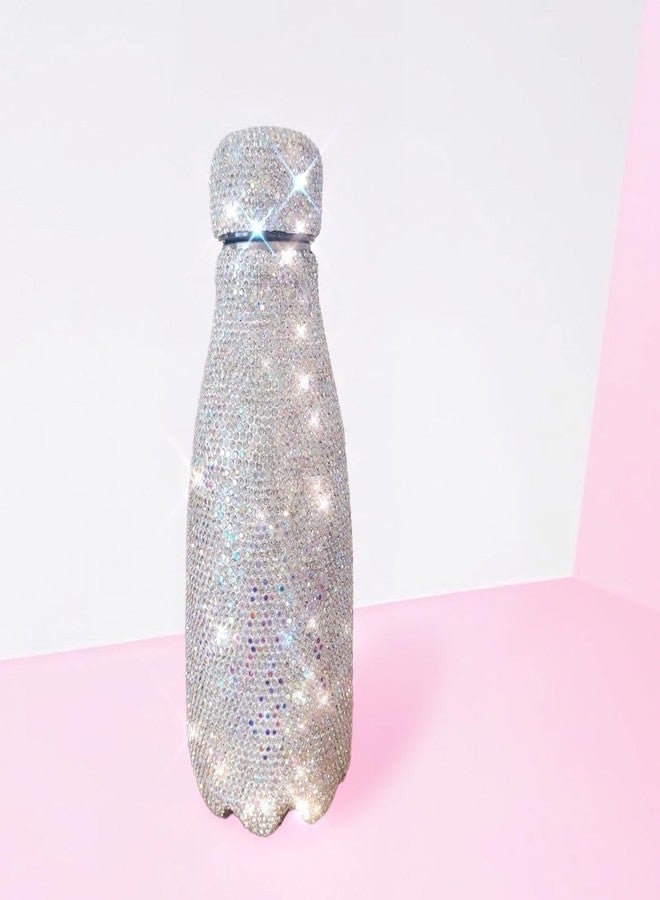 TISHAA Bling Dazzling Refillable Reusable Stainless Steel Travel Portable Rhinestone Water Bottle (350 mL, White) - Image 2