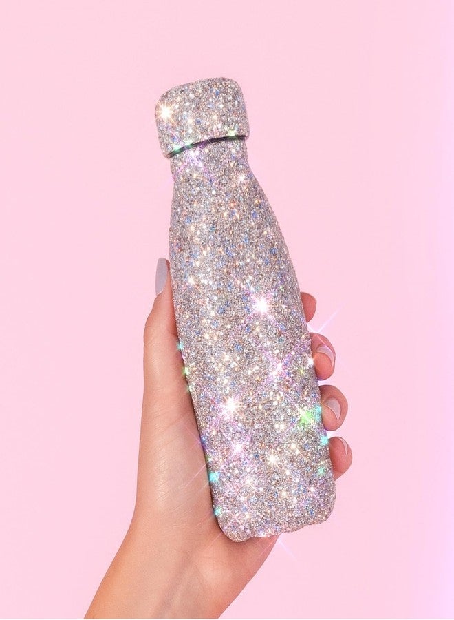 TISHAA Bling Dazzling Refillable Reusable Stainless Steel Travel Portable Rhinestone Water Bottle (350 mL, White) - Image 1