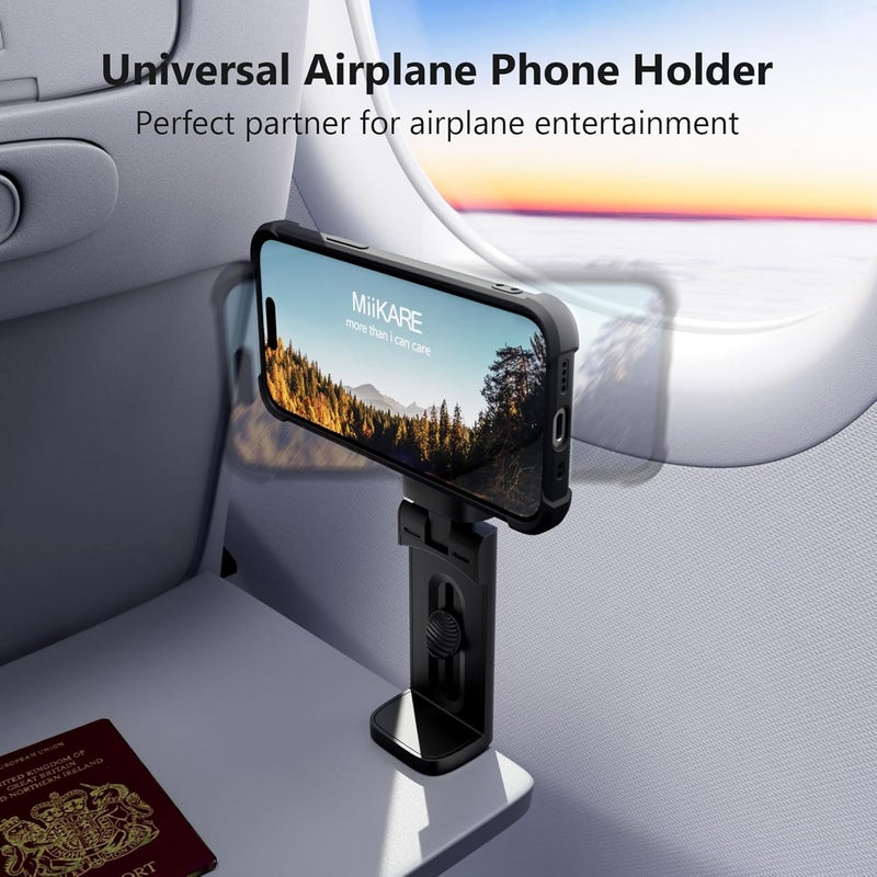 MiiKARE Travel Essentials Magnetic Airplane Phone Holder, Universal Handsfree Phone Mount for Flying with 360 Degree Rotation, Travel Must Haves Phone Stand for Desk, Tray Table, Black - Image 3