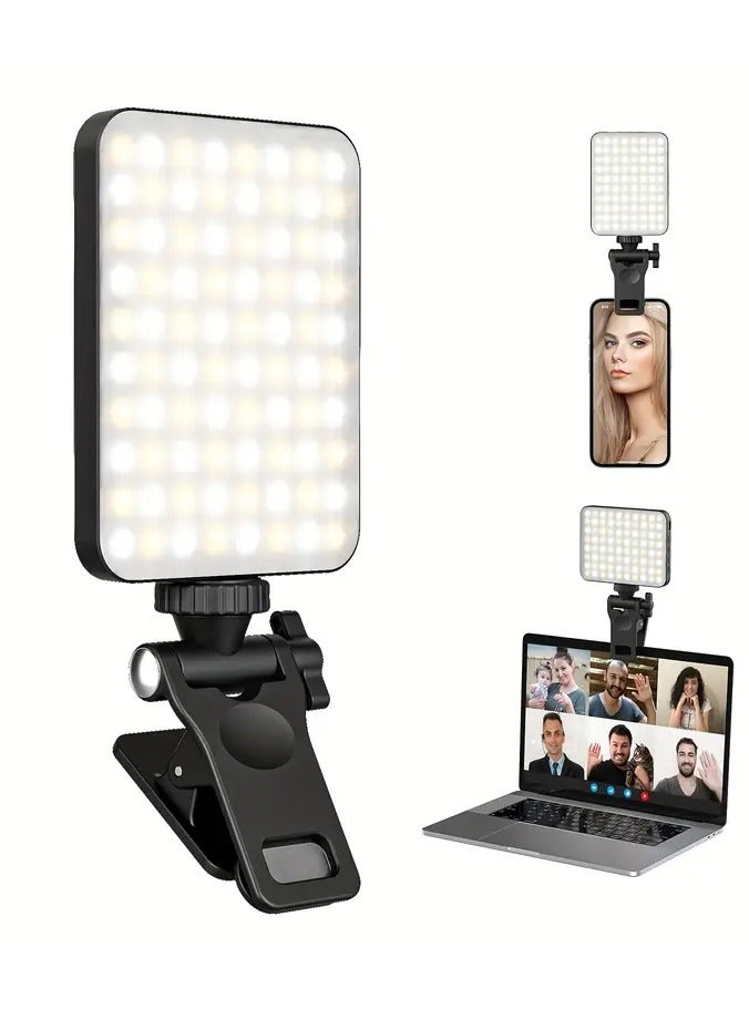 Rechargeable selfie light and phone light clip - phone LED light with adjustable brightness, perfect for selfies, makeup, live streaming, and video conferencing. Black  - Image 1