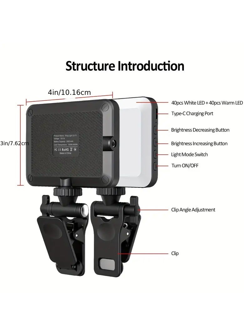 Rechargeable selfie light and phone light clip - phone LED light with adjustable brightness, perfect for selfies, makeup, live streaming, and video conferencing. Black  - Image 2