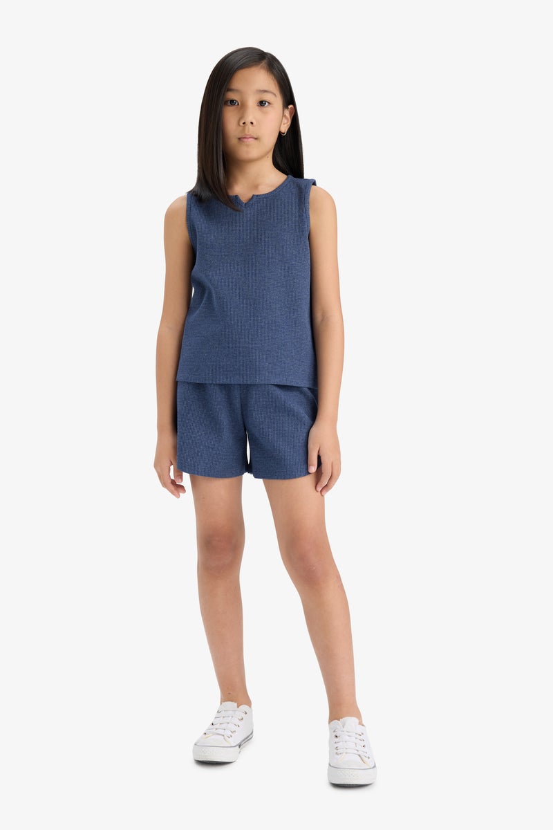 DeFacto Girl's 2 Piece Set Waffle Sleeveless Top Elastic Waist Shorts Bottom - Image 1