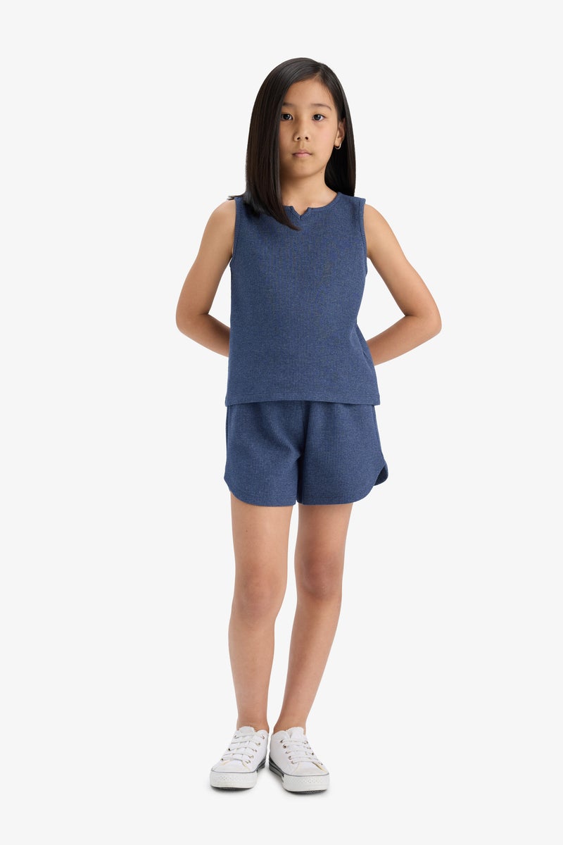 DeFacto Girl's 2 Piece Set Waffle Sleeveless Top Elastic Waist Shorts Bottom - Image 3
