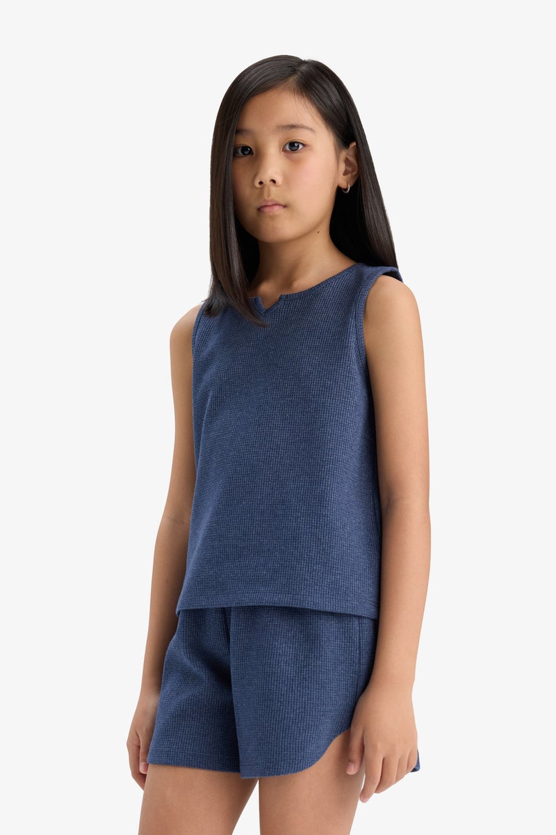 DeFacto Girl's 2 Piece Set Waffle Sleeveless Top Elastic Waist Shorts Bottom - Image 2