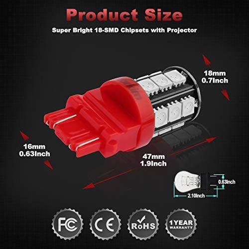 Yorkim 3157 LED Light Bulbs Red Super Bright, 3056 3156 3156A 3057 4057 3157 4157 T25 LED Bulbs for Brake Lights, Backup Reverse Lights, Reverse Tail Lights - Pack of 4 - Image 2