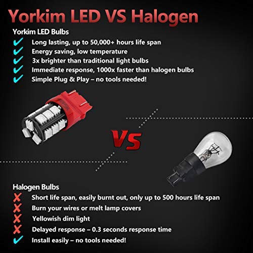 Yorkim 3157 LED Light Bulbs Red Super Bright, 3056 3156 3156A 3057 4057 3157 4157 T25 LED Bulbs for Brake Lights, Backup Reverse Lights, Reverse Tail Lights - Pack of 4 - Image 3