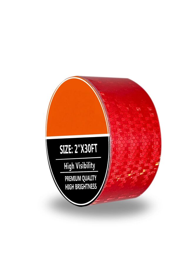 Reflective Tape Shiny Fade-Resistant Reflective Outdoor Waterproof Strong Adhesive Safety Warning Reflector Visible Tape for Trailers, Trucks and Bikes (2''×32' 9.7" Red) - Image 1