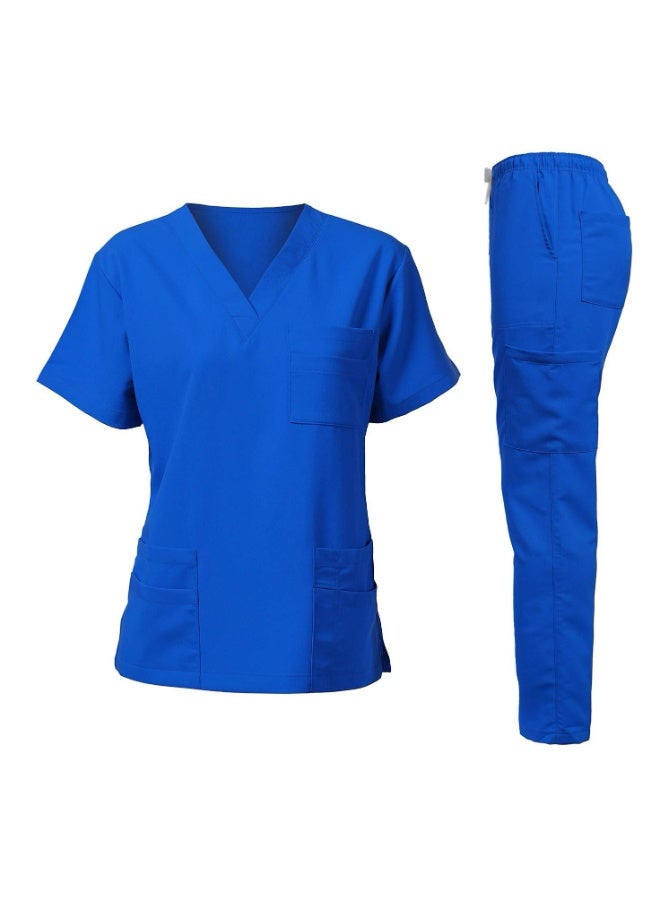 Loquat Womens Men Medical Scrubs Set Medical Uniform Set Royal Blue - Image 1