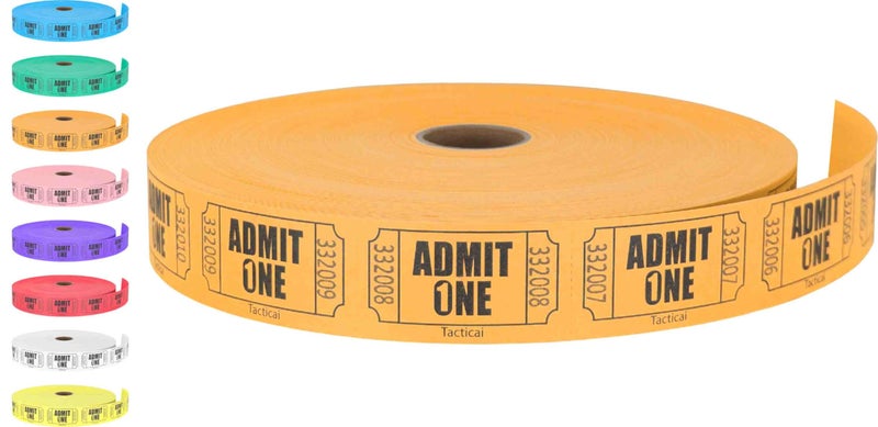Tacticai 2000 Raffle Tickets, Admit One, Single Roll, Ticket for Events, Entry, Class Reward, Fundraiser & Prizes - Orange (1 of 8 Colors) - Image 1