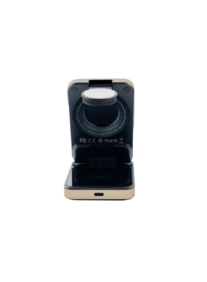 FIFTH ELEMENT ORBIT 3-in-1 15W MagSafe-Compatible Wireless Charging Station for iPhone 8 and above, Apple Watch & AirPods, Foldable Aluminum Dock – Gold - Image 3