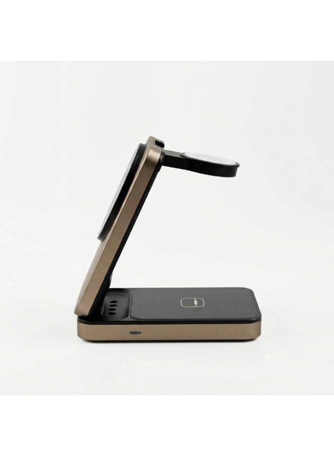 FIFTH ELEMENT ORBIT 3-in-1 15W MagSafe-Compatible Wireless Charging Station for iPhone 8 and above, Apple Watch & AirPods, Foldable Aluminum Dock – Gold - Image 4