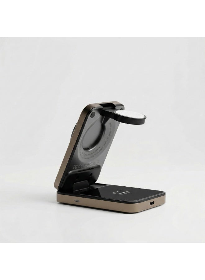 FIFTH ELEMENT ORBIT 3-in-1 15W MagSafe-Compatible Wireless Charging Station for iPhone 8 and above, Apple Watch & AirPods, Foldable Aluminum Dock – Gold - Image 5