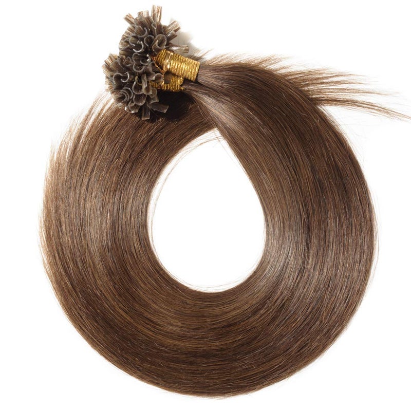 SEGO Pre Bonded U Tip Hair Extensions Human Hair 100 Strands Keratin Fushion Nail Tip Human Hair Extensions 100 Real Remy Hair Silky Straight 04 Medium Brown 16 inches 50g