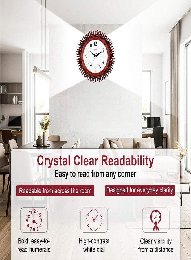Sonam Quartz Wall Clock | Luxury Colonial Maple Wood Finish | Decorative Sun-Flame Inspired Design | Designer Analog Wall Clock for Hall & Living Room |Stylish Home Decor Piece |Finest Durable Quality - Image 4