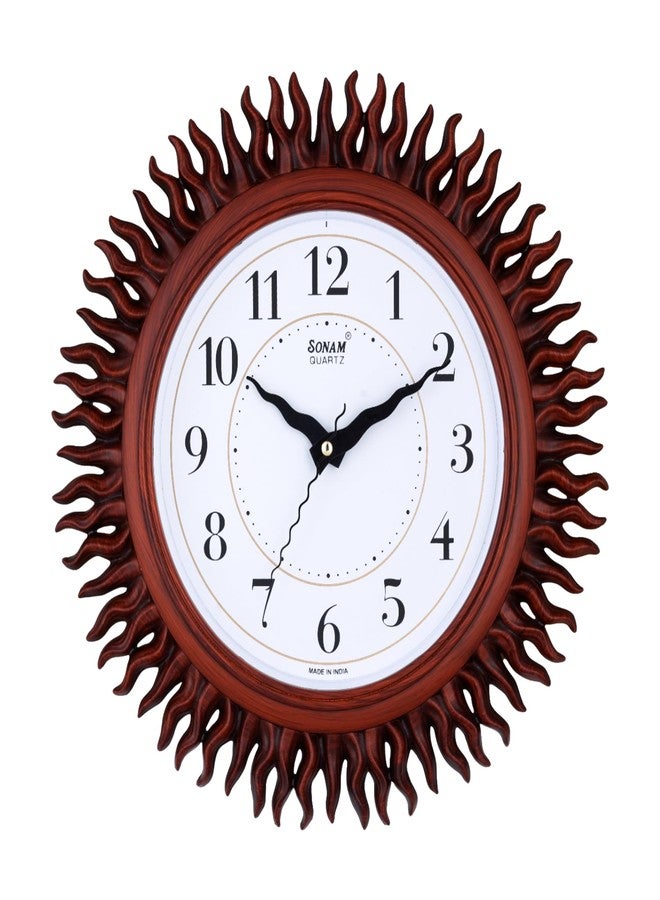 Sonam Quartz Wall Clock | Luxury Colonial Maple Wood Finish | Decorative Sun-Flame Inspired Design | Designer Analog Wall Clock for Hall & Living Room |Stylish Home Decor Piece |Finest Durable Quality - Image 1