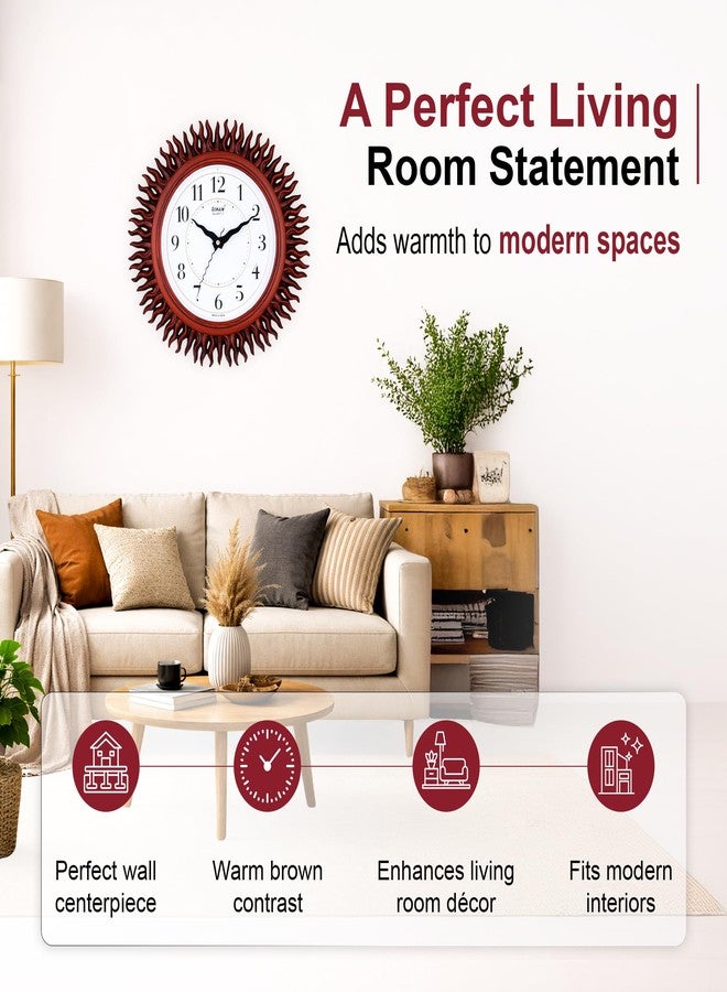 Sonam Quartz Wall Clock | Luxury Colonial Maple Wood Finish | Decorative Sun-Flame Inspired Design | Designer Analog Wall Clock for Hall & Living Room |Stylish Home Decor Piece |Finest Durable Quality - Image 3