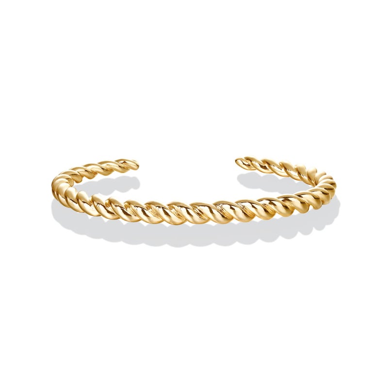 PAVOI 14K Yellow Gold Plated Twisted Chunky Bangle Bracelet for Women - Trendy Braided Stackable Bracelet - Lightweight Everyday Jewelry - 6.5 Inch - Image 1