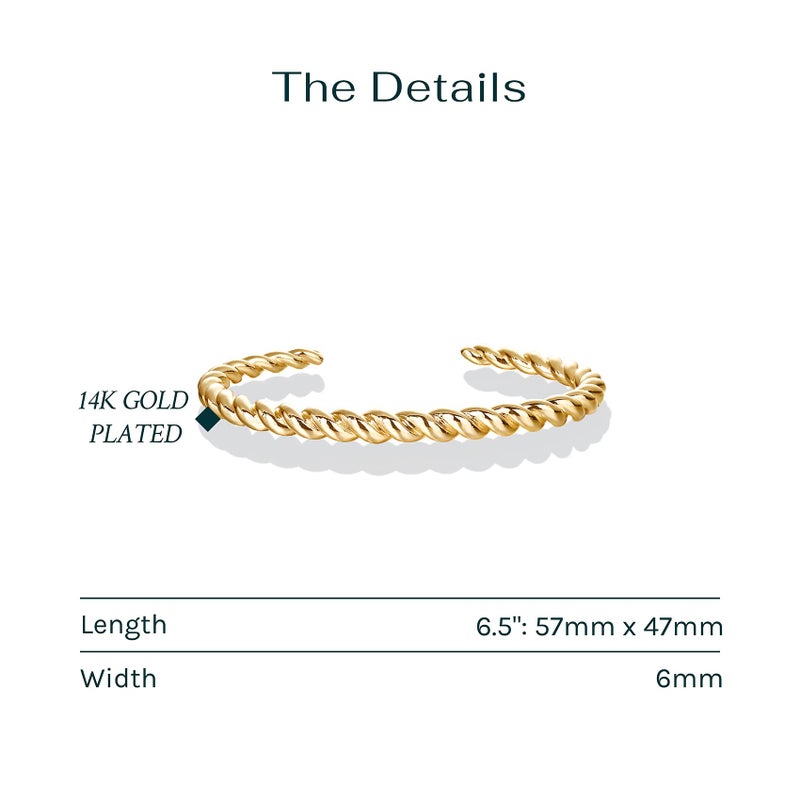 PAVOI 14K Yellow Gold Plated Twisted Chunky Bangle Bracelet for Women - Trendy Braided Stackable Bracelet - Lightweight Everyday Jewelry - 6.5 Inch - Image 3