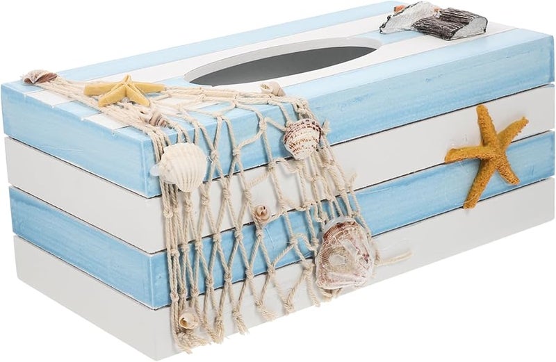 حامل علبة المناديل الخشبية على الطراز المتوسطي متعدد الوظائف لحفظ المناديل - Image 1