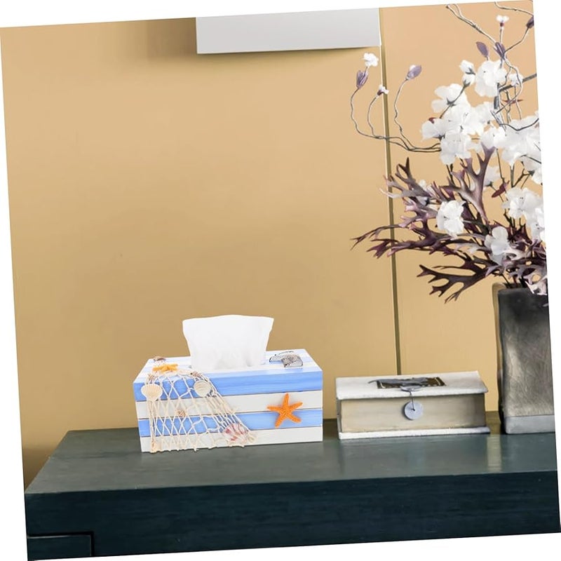 حامل علبة المناديل الخشبية على الطراز المتوسطي متعدد الوظائف لحفظ المناديل - Image 3